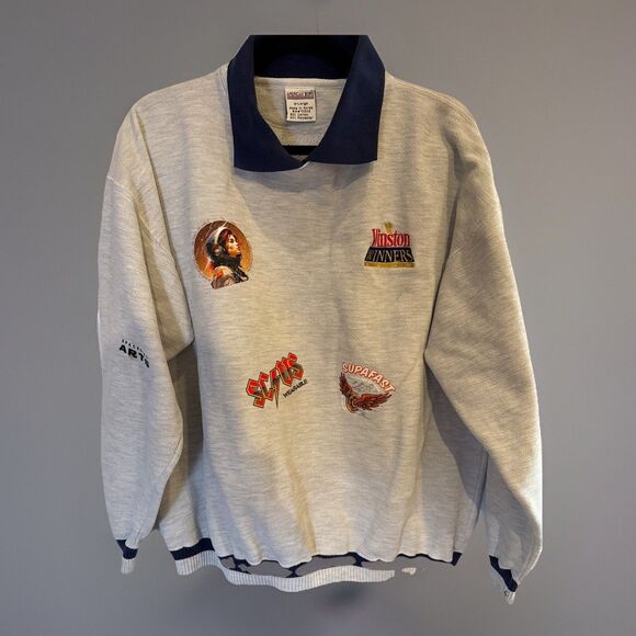 Winston Winners Heavyweight Collared Sweatshirt XL Grey With Blue Collar GUC - Picture 1 of 10